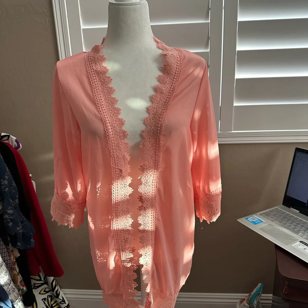 NWT ABOLLRIA Peach Lace Coverup Small - Picture 2 of 13